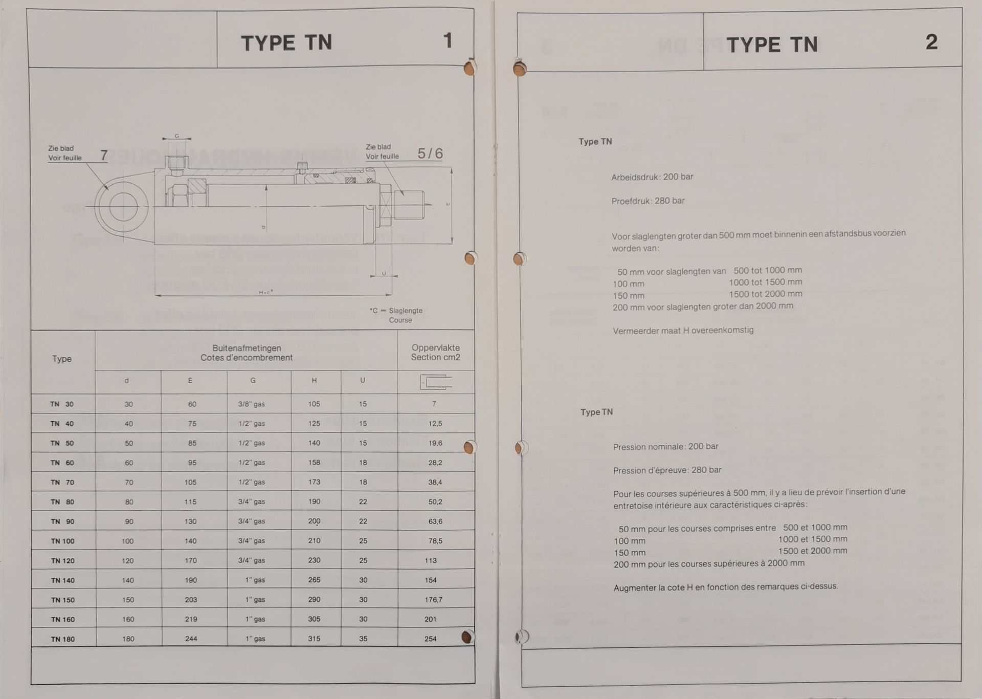 Hydraulic mono cylinders standard dimensions