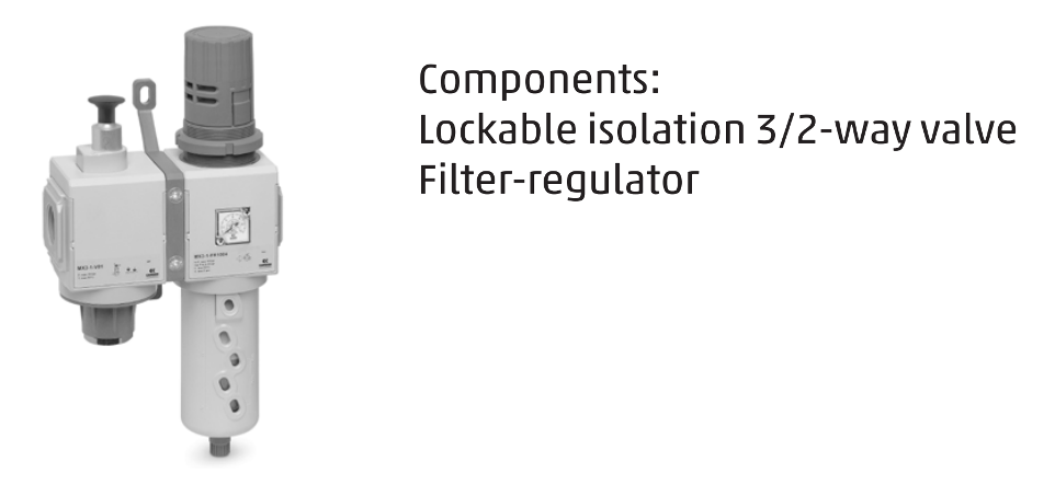 lockable isolation 3/2- way valve filter-regulator